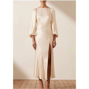 NWT Shona Joy La Lune Balloon Sleeve Open Back Midi Dress in Cream